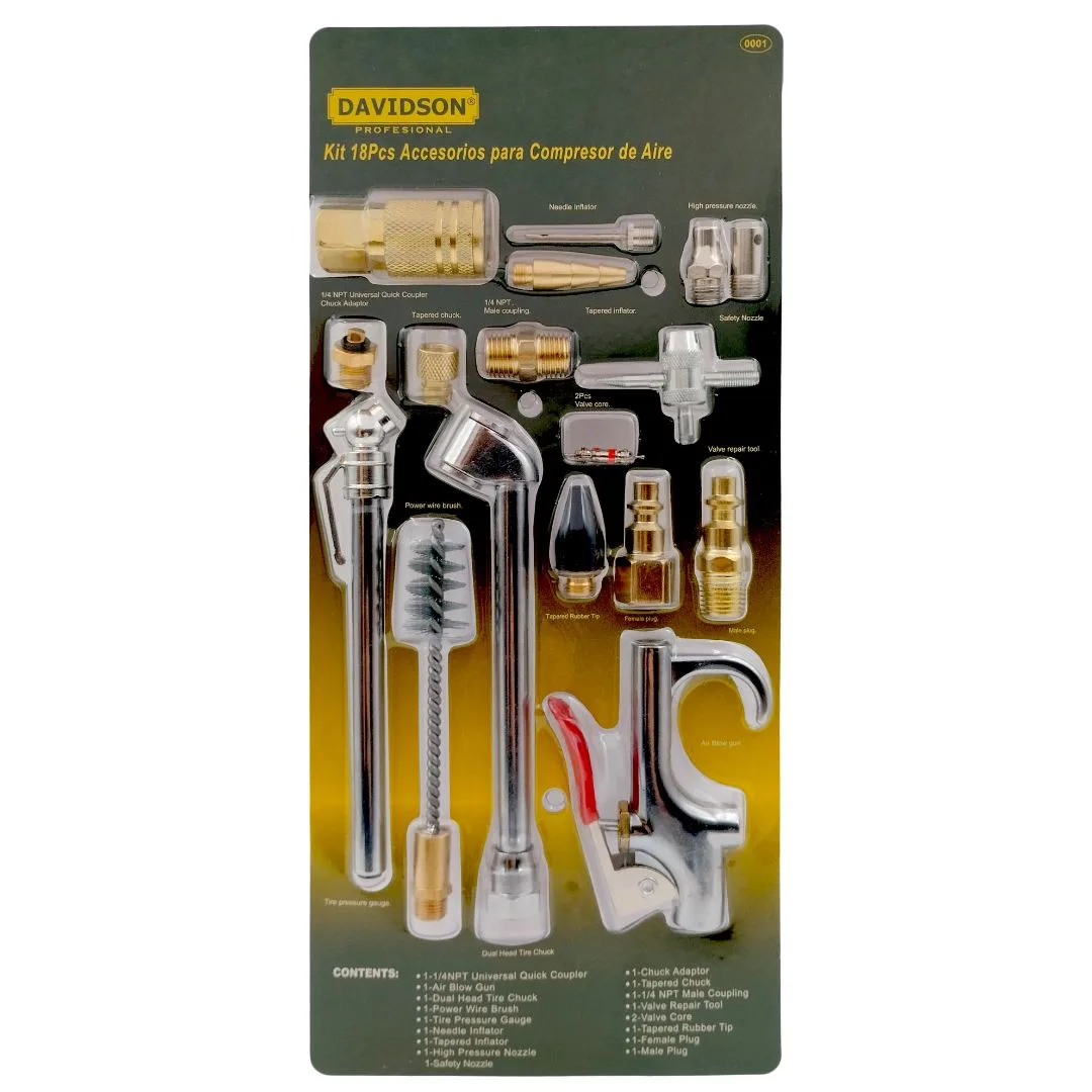 Accesorios compresor de aire – 18 pcs. – acoples pico mide infla - imagen 3