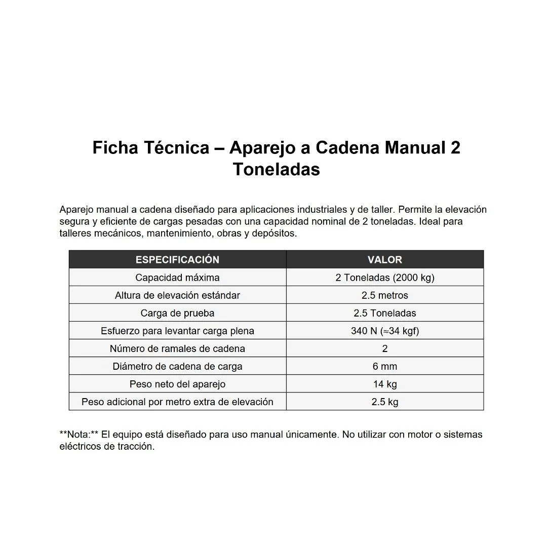 Aparejo a cadena – 2 toneladas - imagen 2