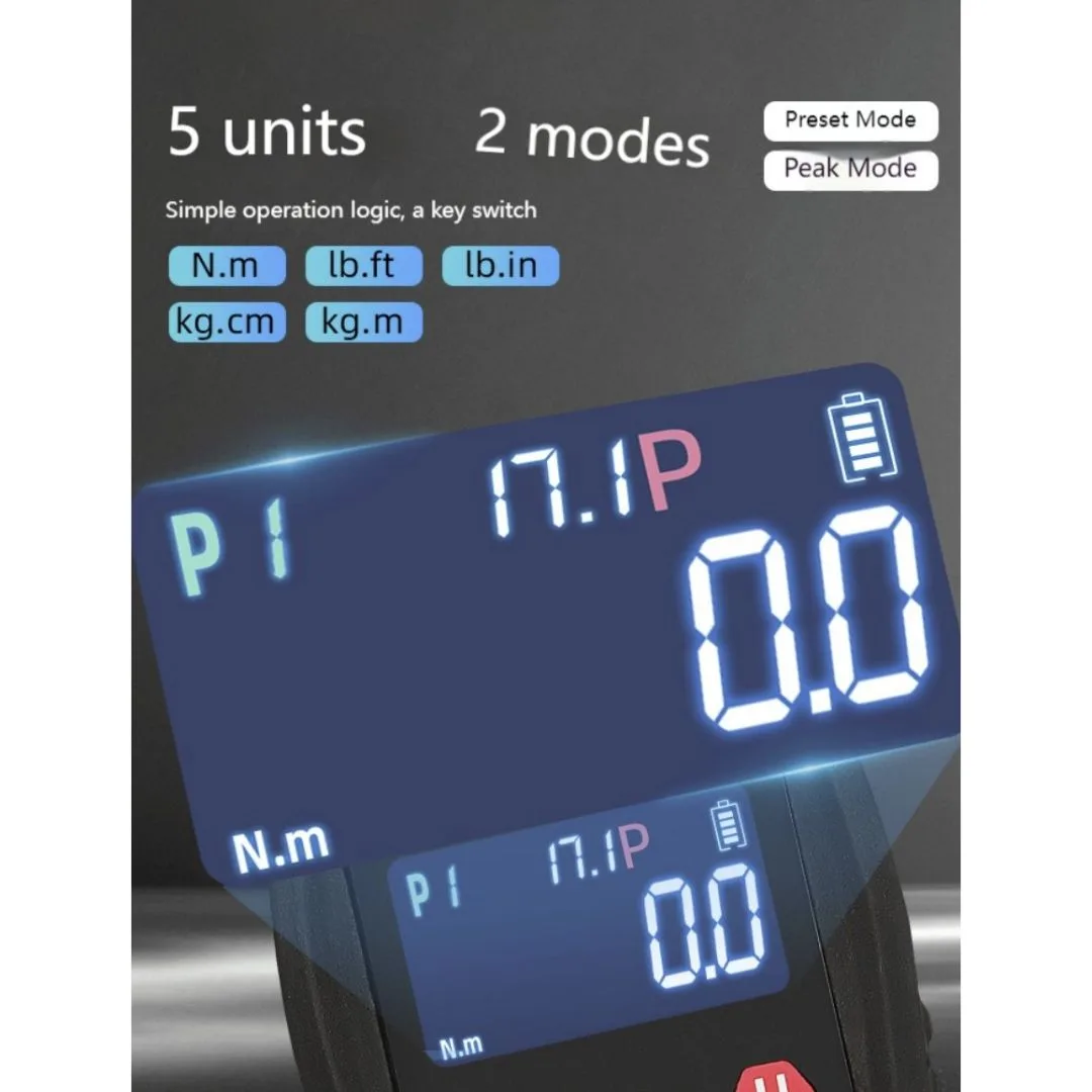 Torquímetro digital 200 Nm | Enc. 1/2″ + adaptadores 3/8″ 1/4″ - imagen 6