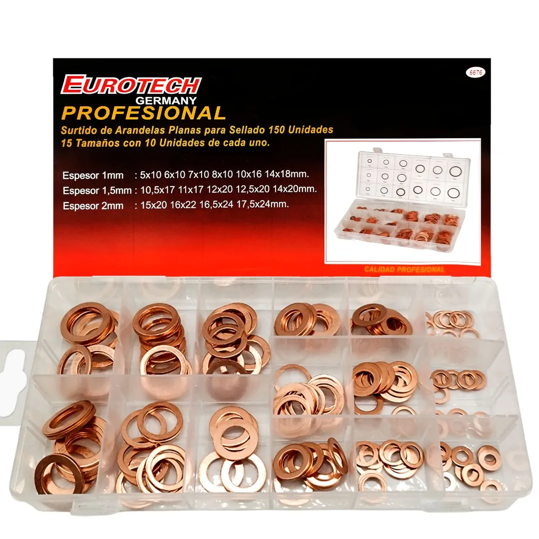 Surtido arandelas planas cobre – 150 pzs.