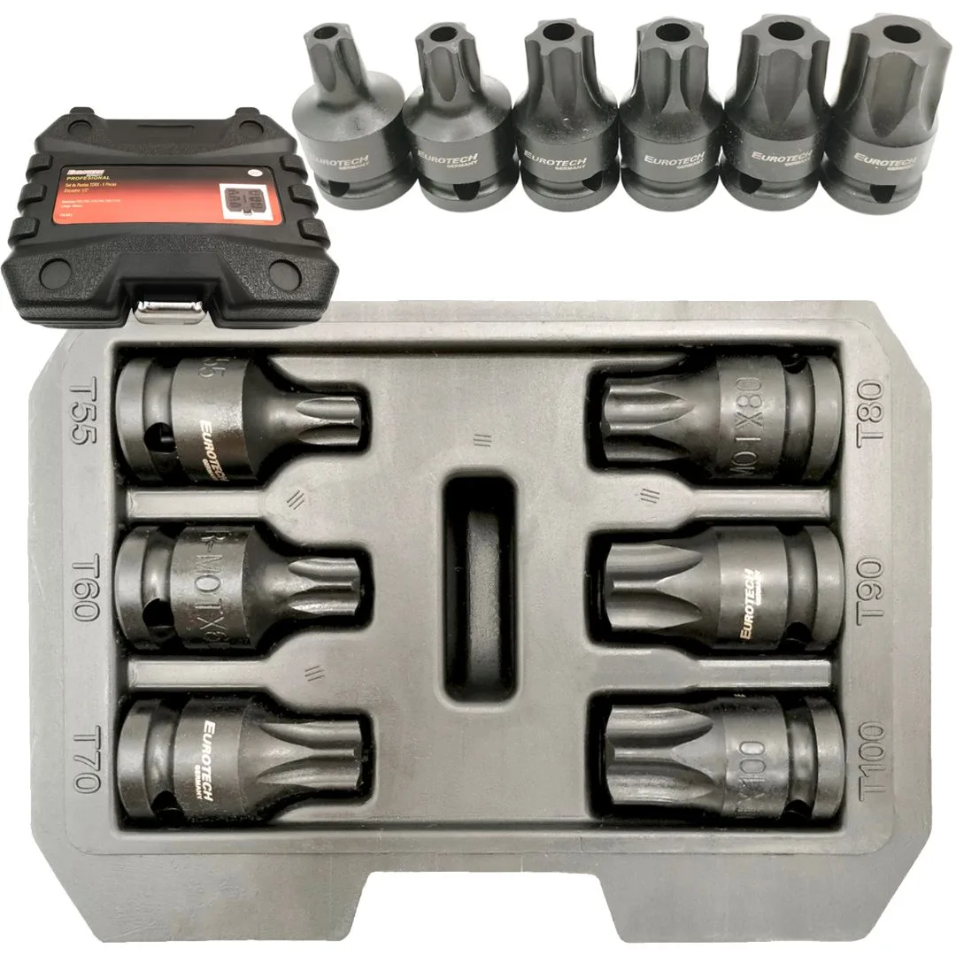 Puntas Torx con guía (Tamper) – T55 a T100 – Enc. 1/2″ – 6 pzs.