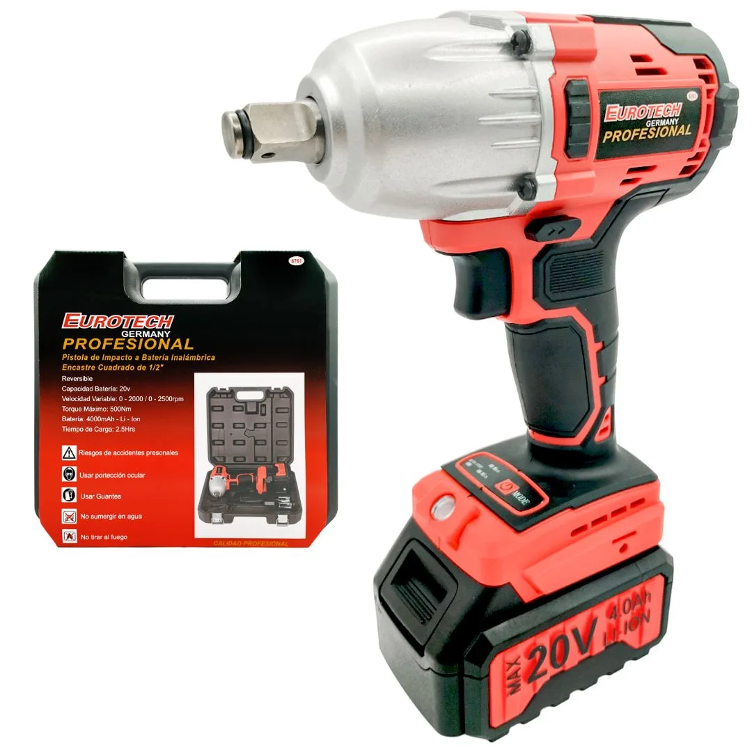 Pistola de impacto a batería – Torque 500 Nm – Enc. 1/2″