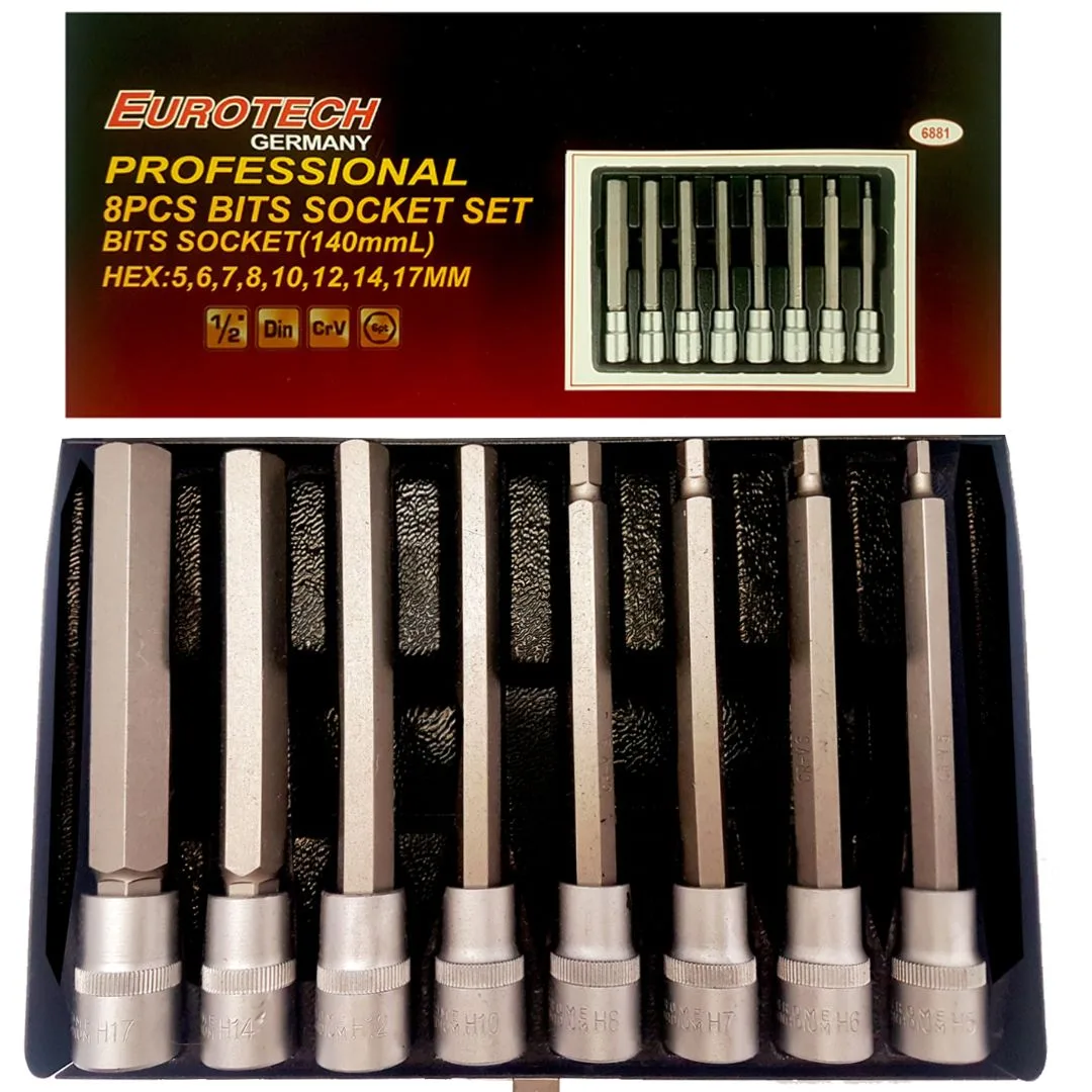 Puntas Allen largas – Encastre 1/2″ – 8 pcs.