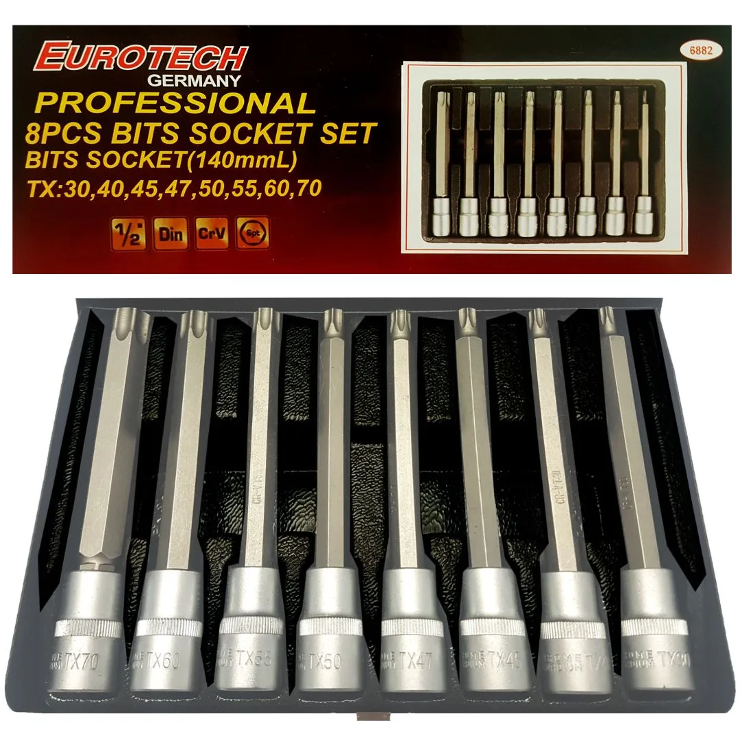 Puntas Torx largas – Encastre 1/2″ – 8 pcs.