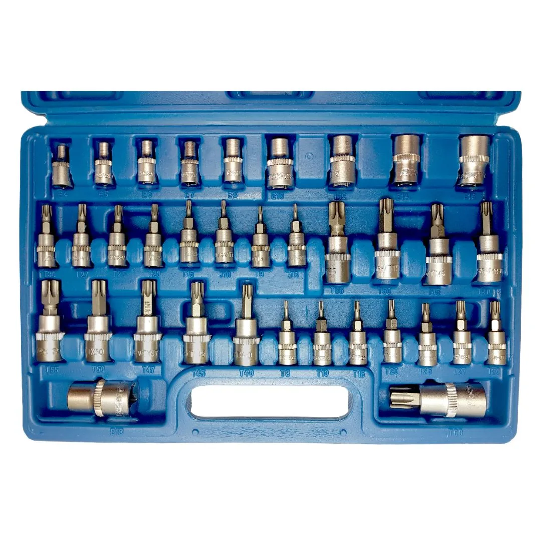 Puntas y Tubos 1/4″ 3/8″ 1/2″ – Torx cortos – 35 pcs. (inc. adaptadores)