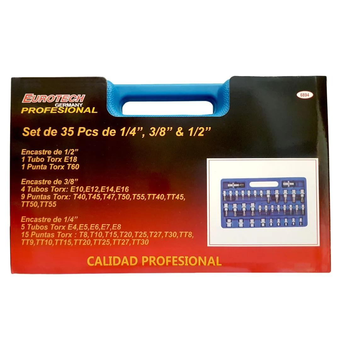 Puntas y Tubos 1/4″ 3/8″ 1/2″ – Torx cortos – 35 pcs. (inc. adaptadores) - imagen 2