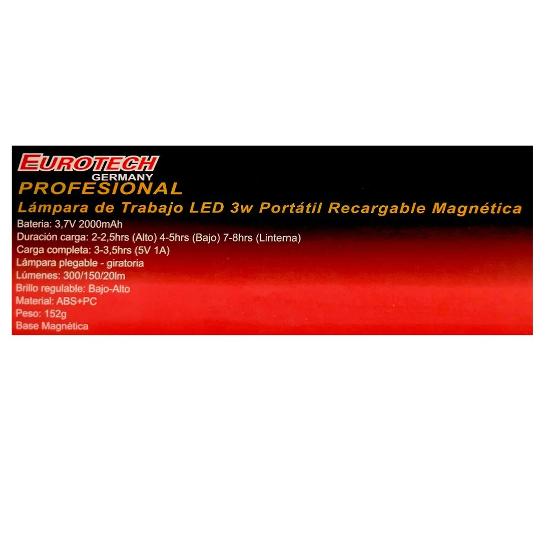 Lámpara de trabajo LED magnética – 3W – Recargable - imagen 5