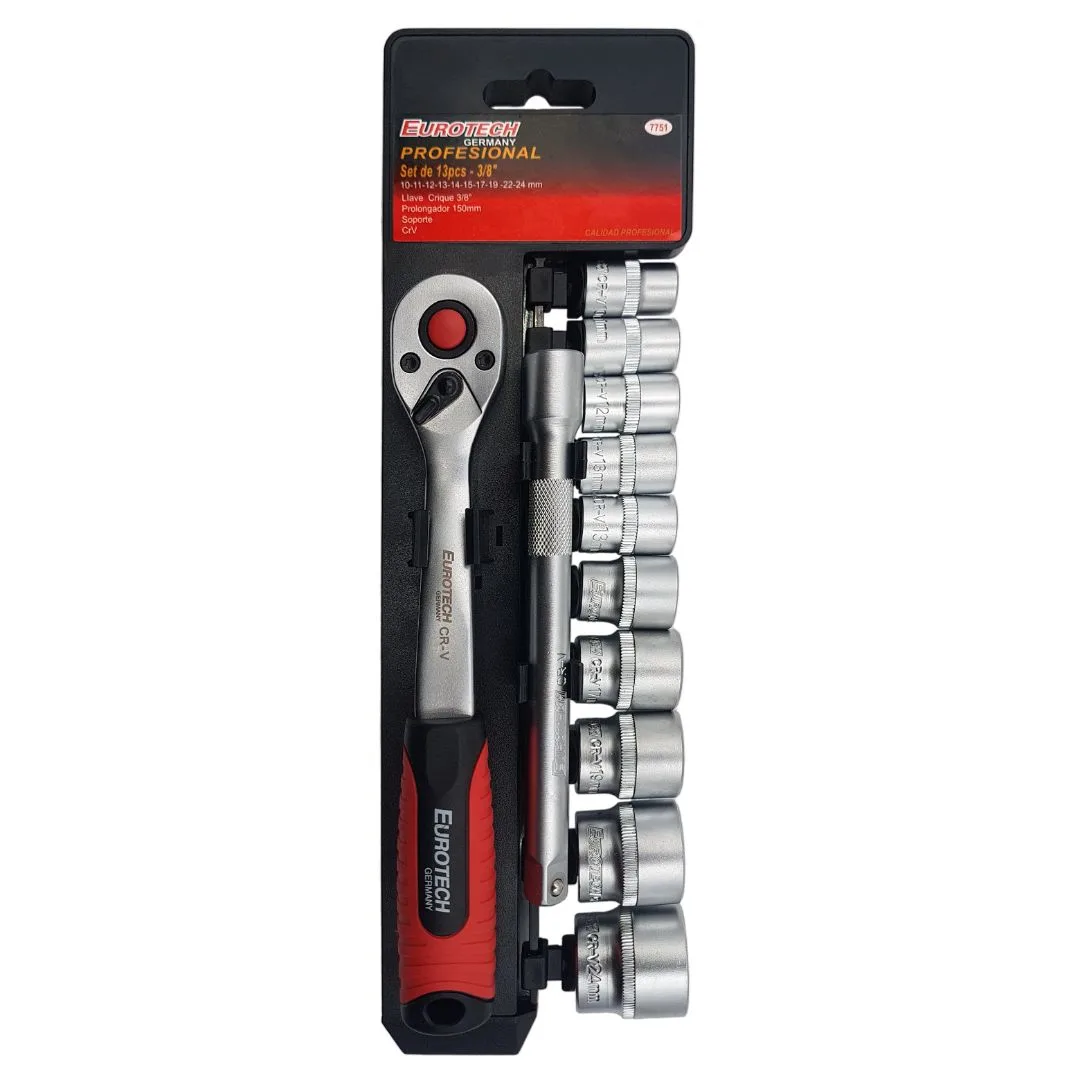 Tubos crique y prolongador Enc. 3/8″ – set 13 pcs.