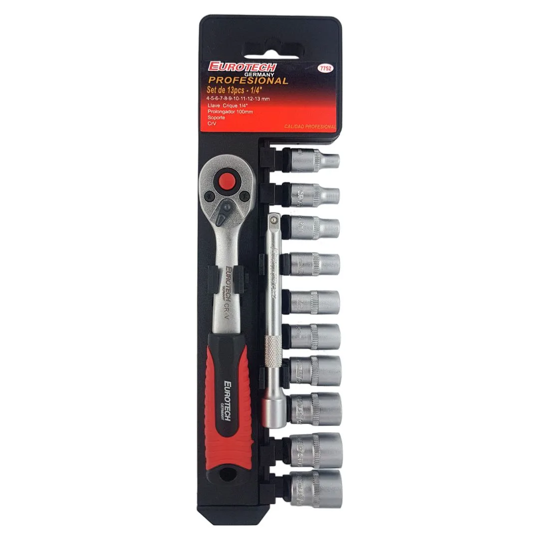 Tubos crique y prolongador Enc. 1/4″ – set 13 pcs.
